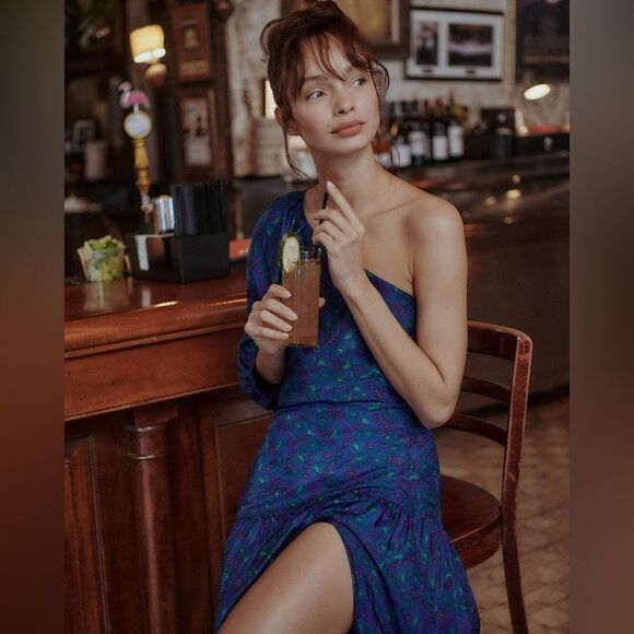 NWT Veronica Beard Lyric Floral Silk One Shoulder Top in Cobalt Multi $348 sz 14 - Picture 8 of 16